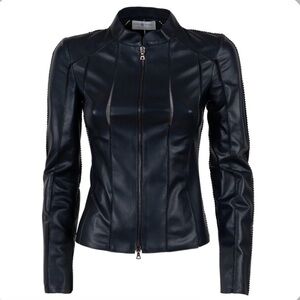 NWT JENNIFER TATTANELLI astrid short leather stretch black patent leather jacket